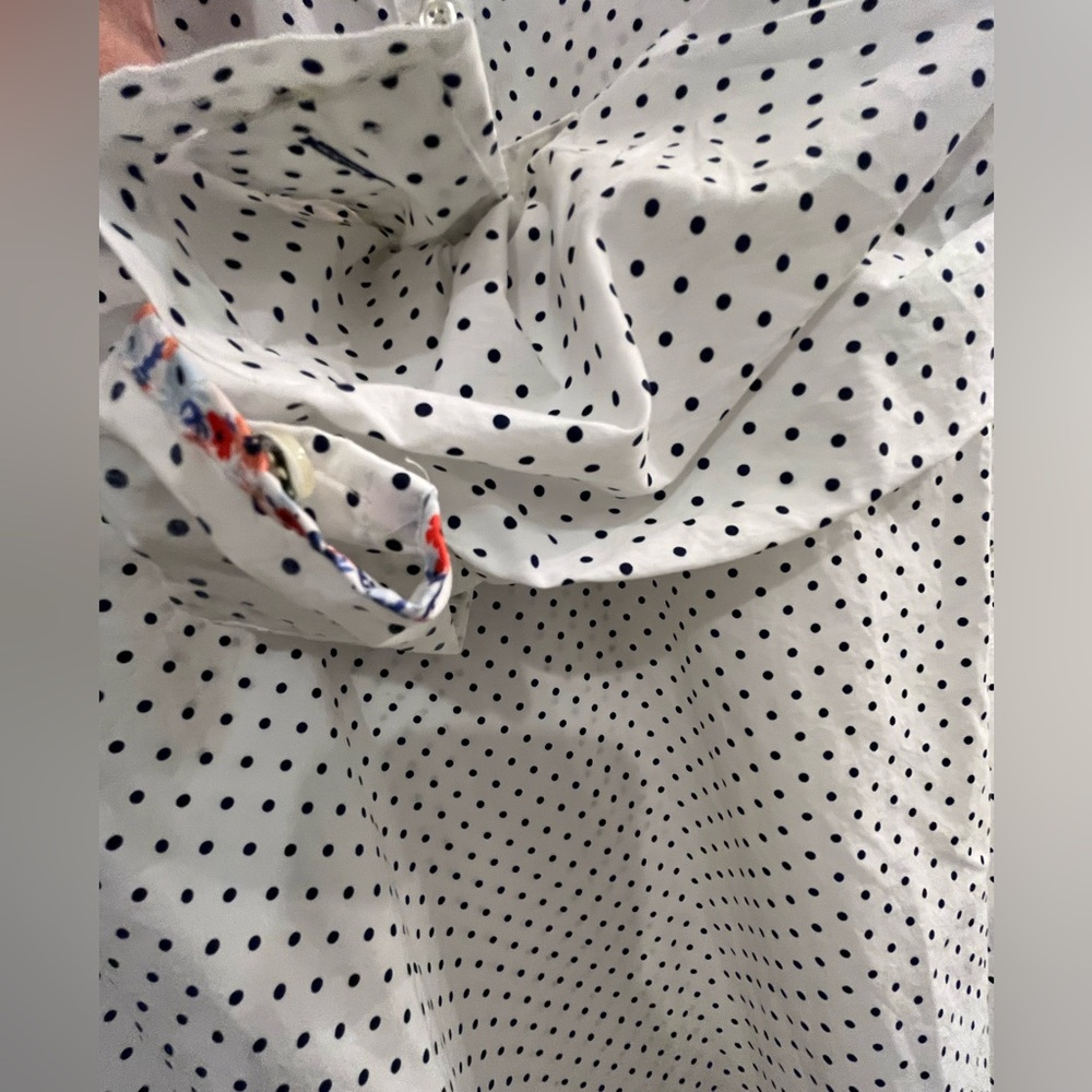 NWT Talbots Blouse White Popover Ruffle Neck Polka Dot Long Sleeve Size M Petite - Picture 11 of 12
